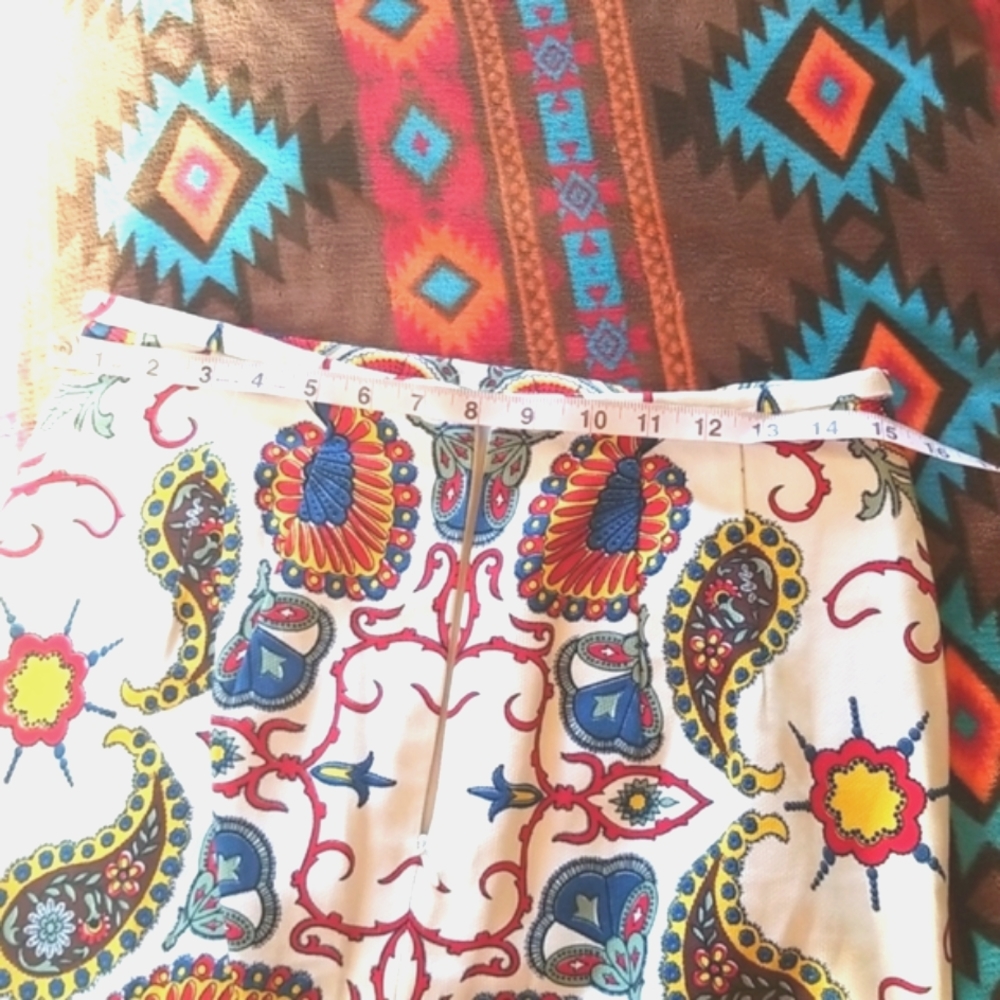 TOMMY HILFIGER  Kaleidoscope Festive Fabric Zipper Wiggle Summer Spring  Skirt 8 - Picture 9 of 12